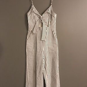 Pinstriped Front-Tie Jumpsuit